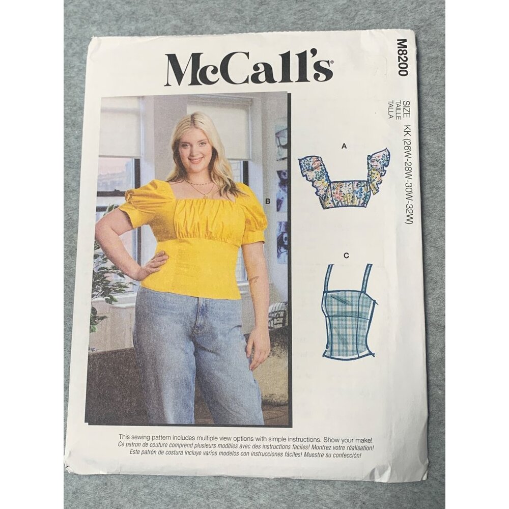 McCalls M8200 Sewing Pattern Misses Tops Size 26W-28W-30W-32W uncut